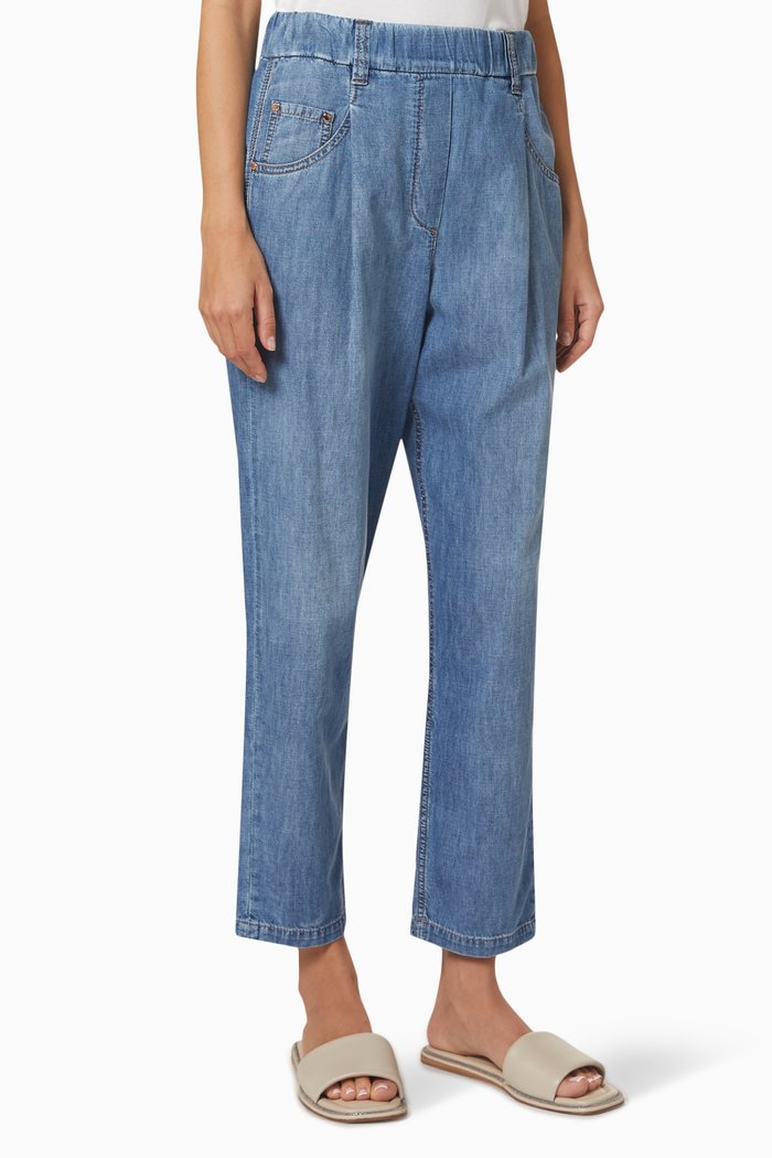 

Elastic Waistband Pants in Denim, Blue
