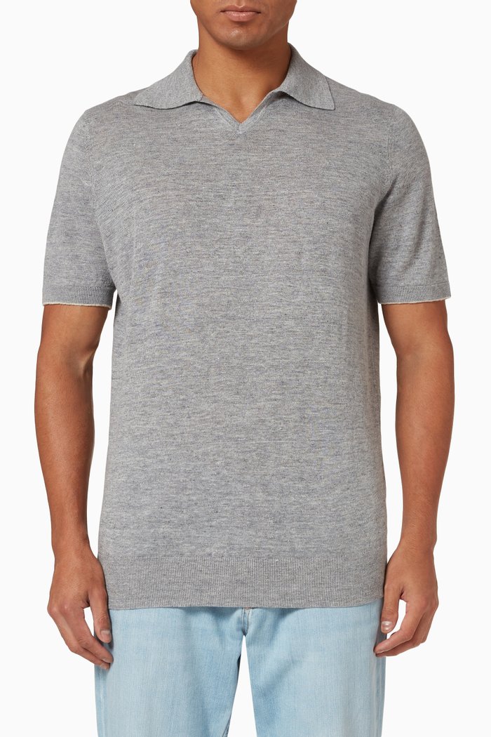 

Polo Sweater in Linen-blend Knit, Grey