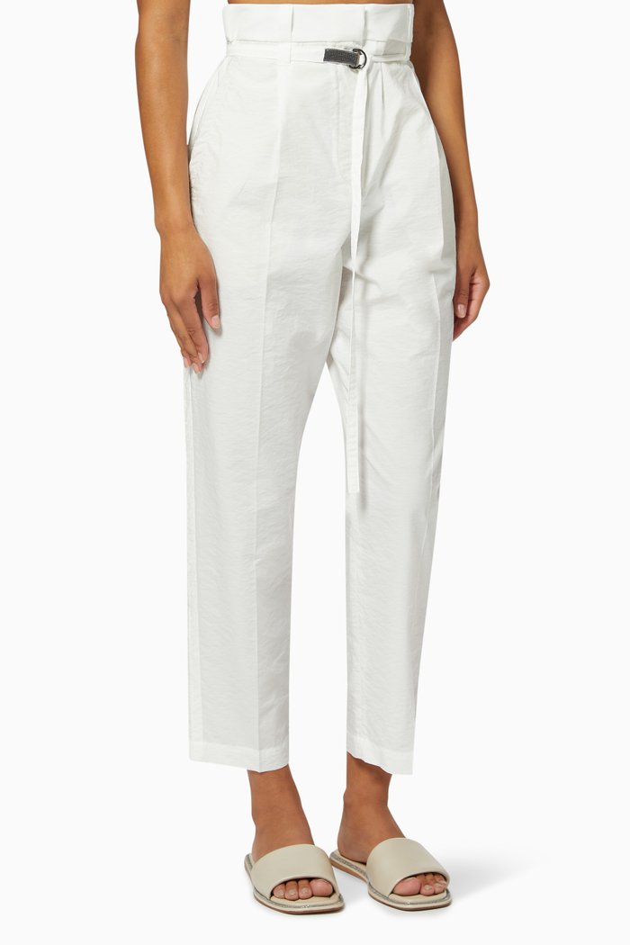 

Monili-chain High-waisted Trousers in Cotton, Neutral