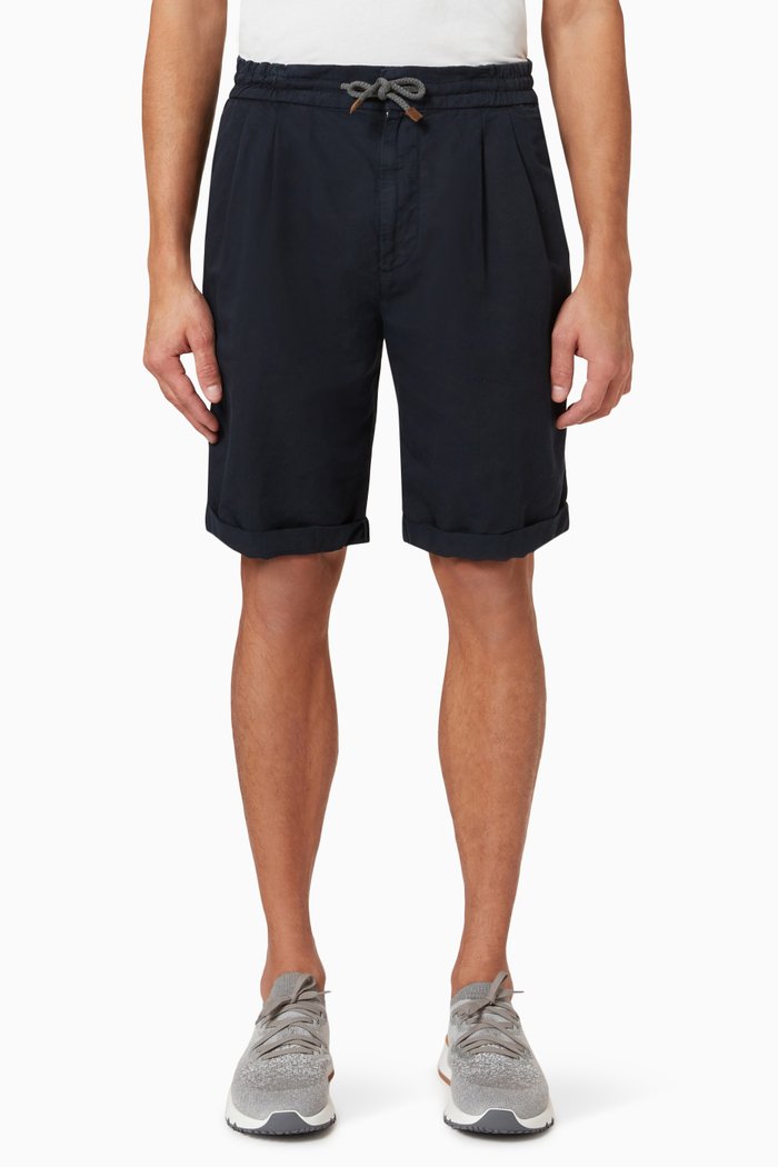 Dyed Bermuda Shorts in Linen, Blue