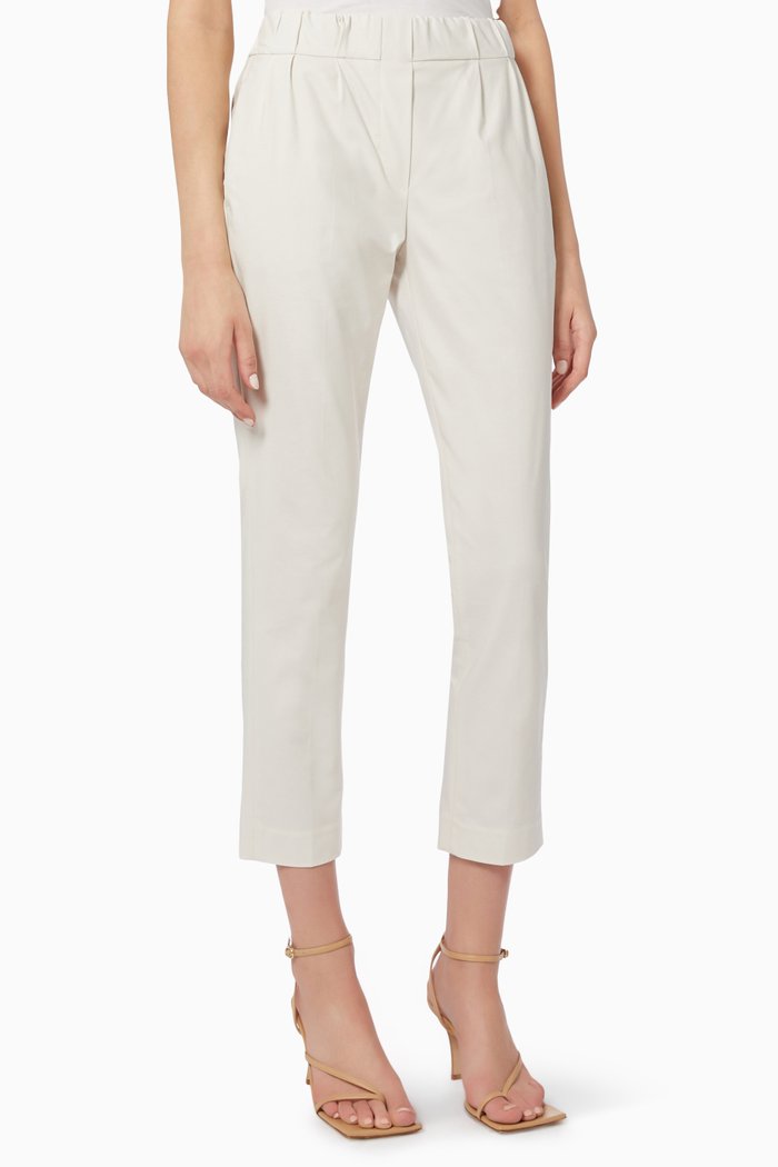 

High-waisted Pants in Cotton Twill, Neutral