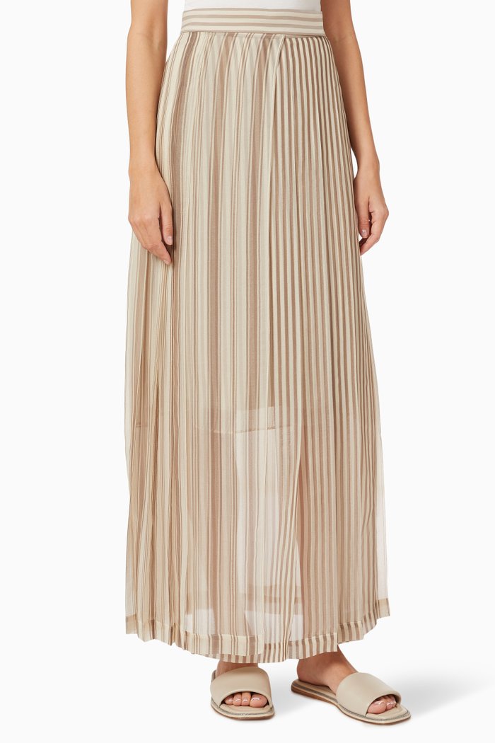 

Pinstripe Skirt in Silk Chiffon, Neutral
