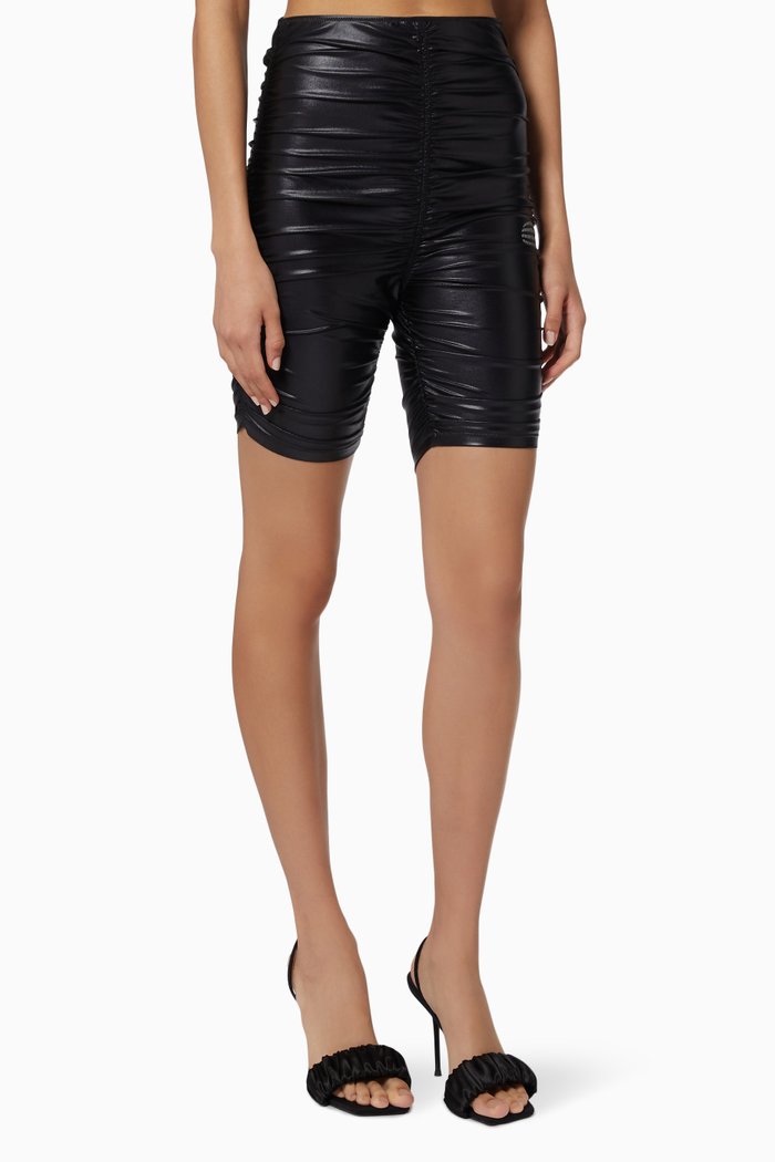 Ruched High-waisted Bike Shorts in Spandex Jersey, Black