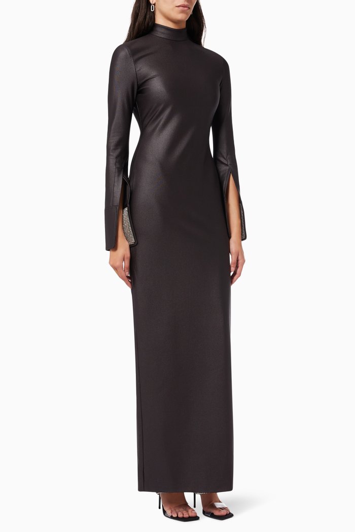 

Crystal Cuff Turtleneck Gown in Active Stretch Jersey, Black