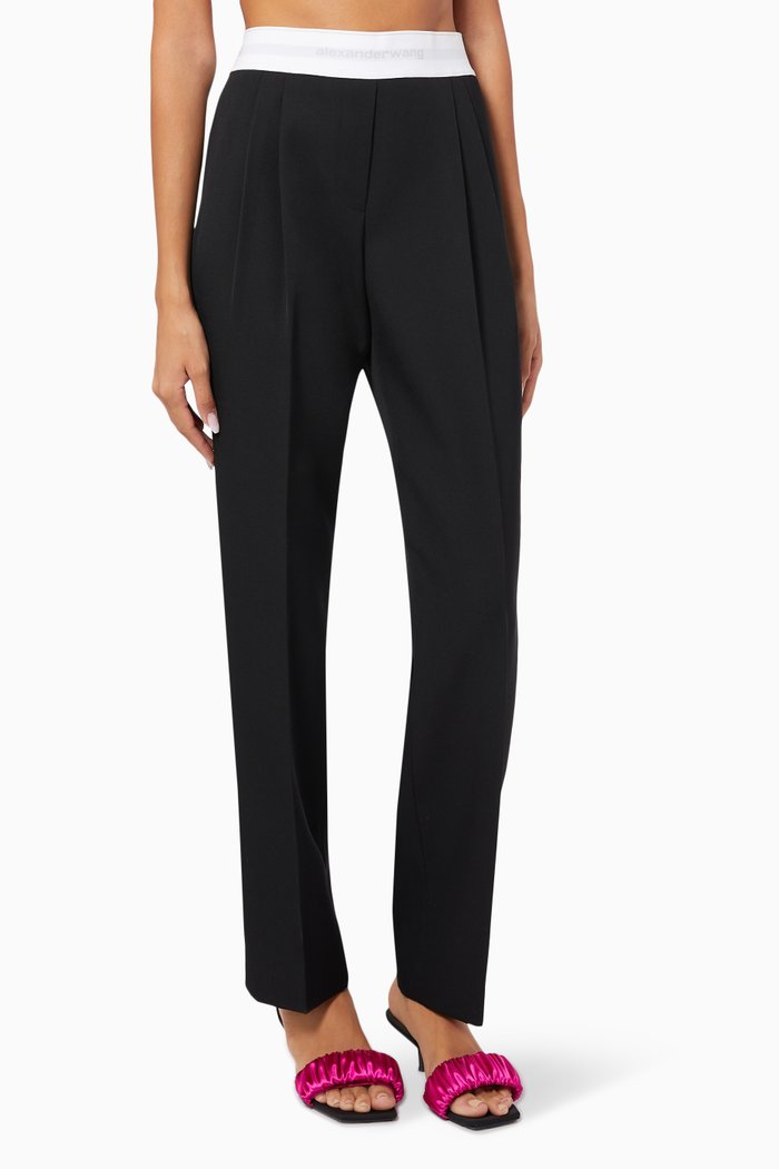 

Logo Band Pants in Wool Twill, Black