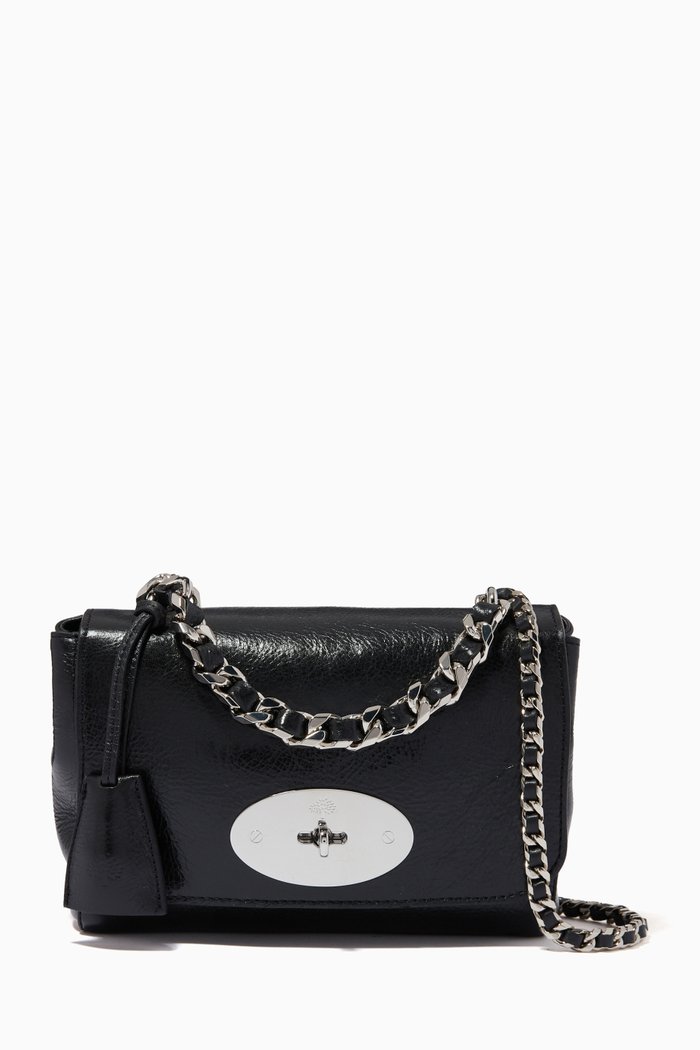 

Lily Top Handle Bag in High Shine Leather, Black
