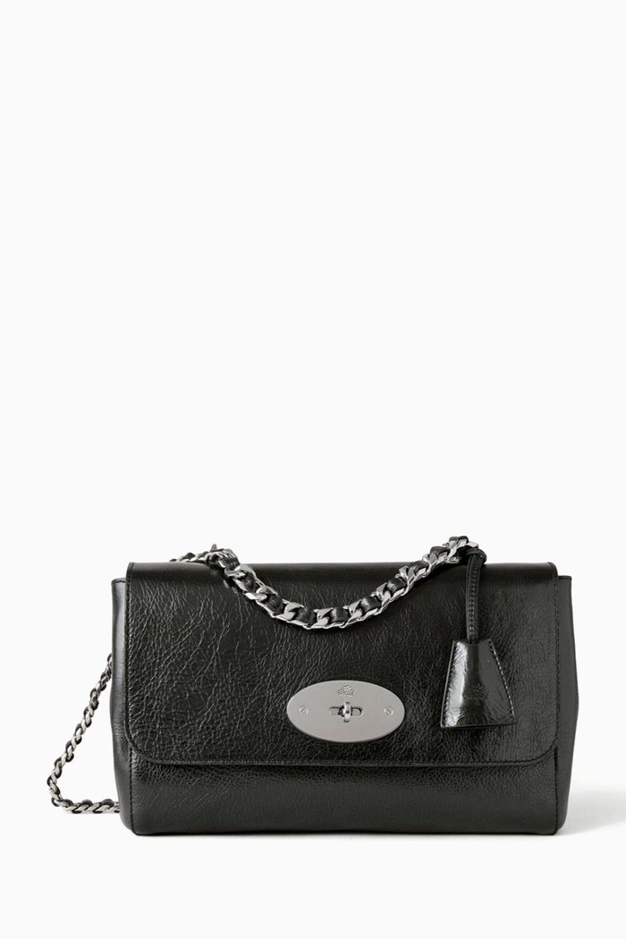 

Medium Lily Top Handle Bag in High Shine Leather, Black