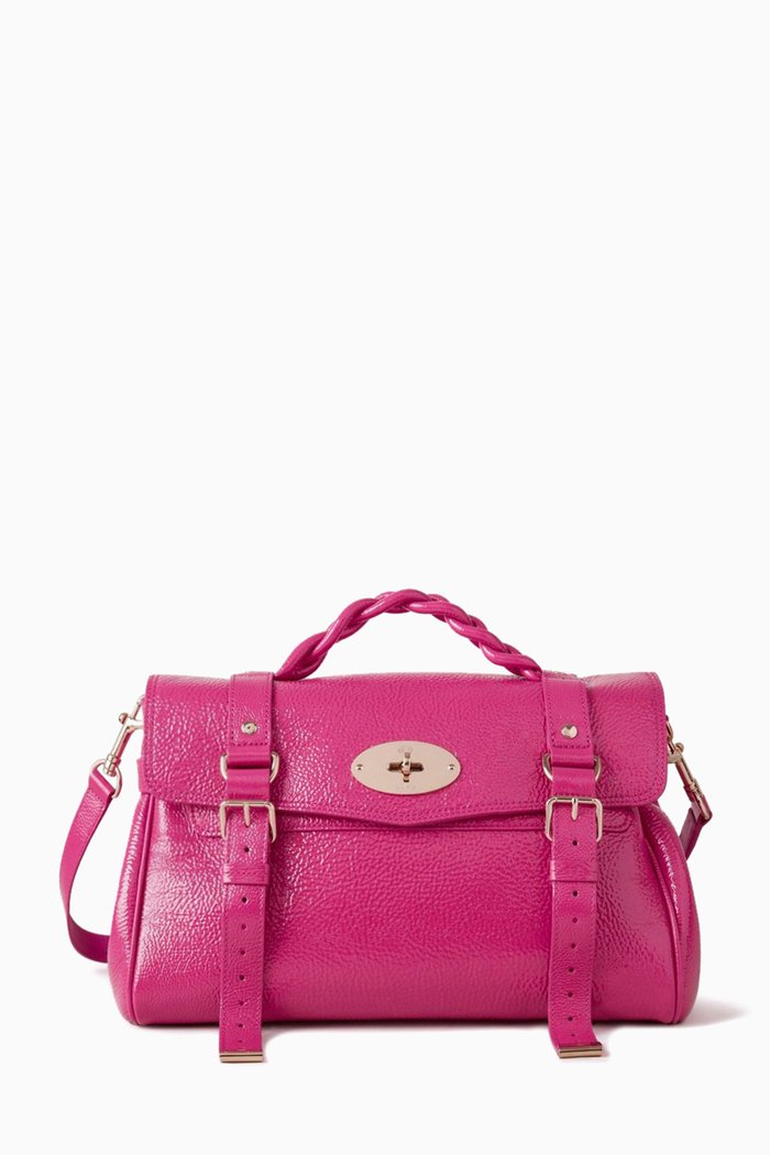 

Alexa Satchel Bag in Spongy Patent Leather, Pink