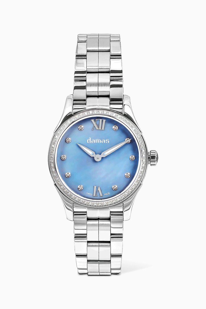 Sport Watch with Diamonds in Stainless Steel, Metallic