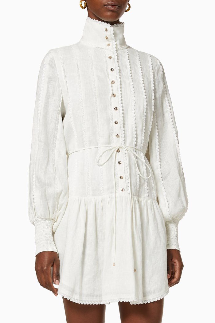 

Current Long Sleeve Mini Dress in Linen, White