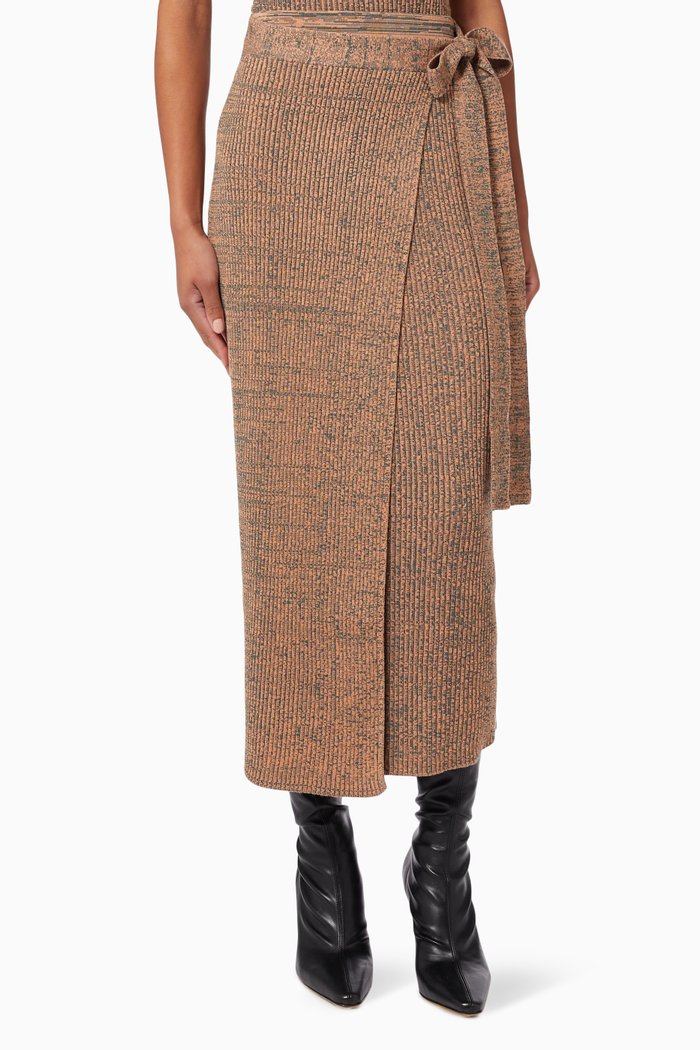 

Luna Knit Wrap Skirt in Cotton, Brown