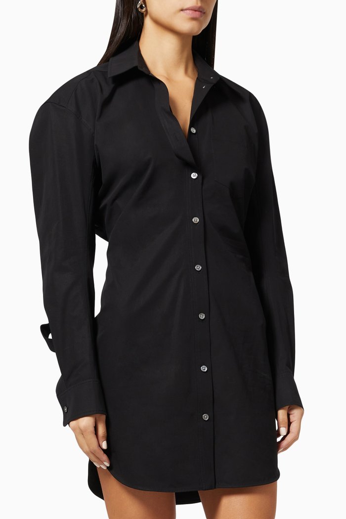 

Detached Collar Shirtdress in Cotton Poplin, Black