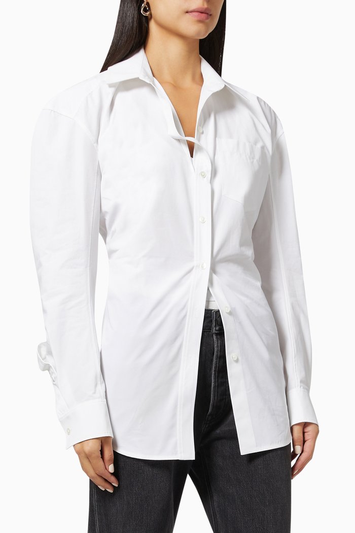 

Detached Collar Shirt in Cotton Poplin, White