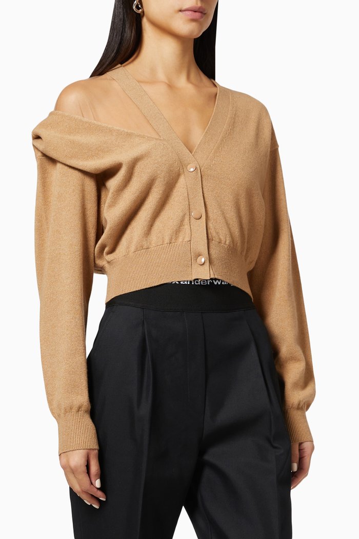 

Illusion Tulle Cardigan in Wool Cashmere, Neutral