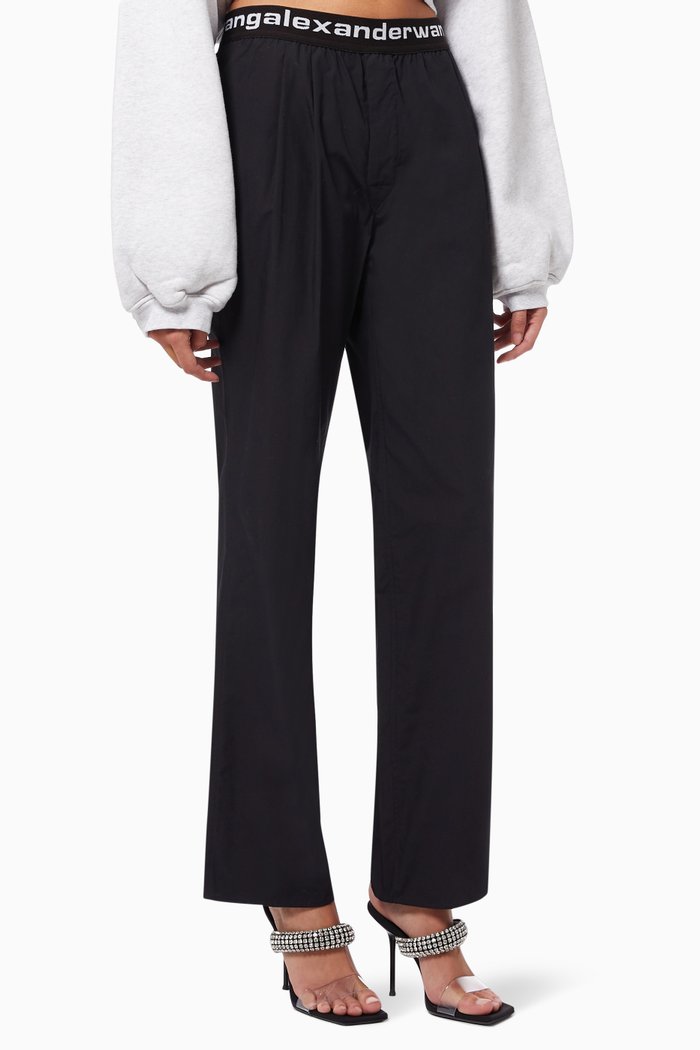

Logo Elastic Pants in Compact Cotton Shirting, Black