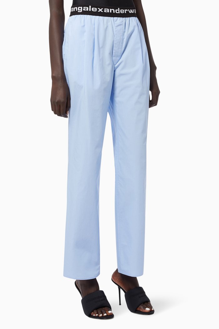 

Logo Elastic Pants in Compact Cotton Shirting, Blue