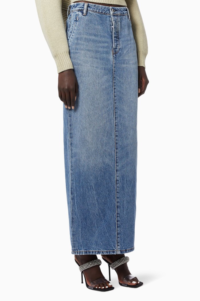 

Invisible Zip Maxi Skirt in Cotton Denim, Blue