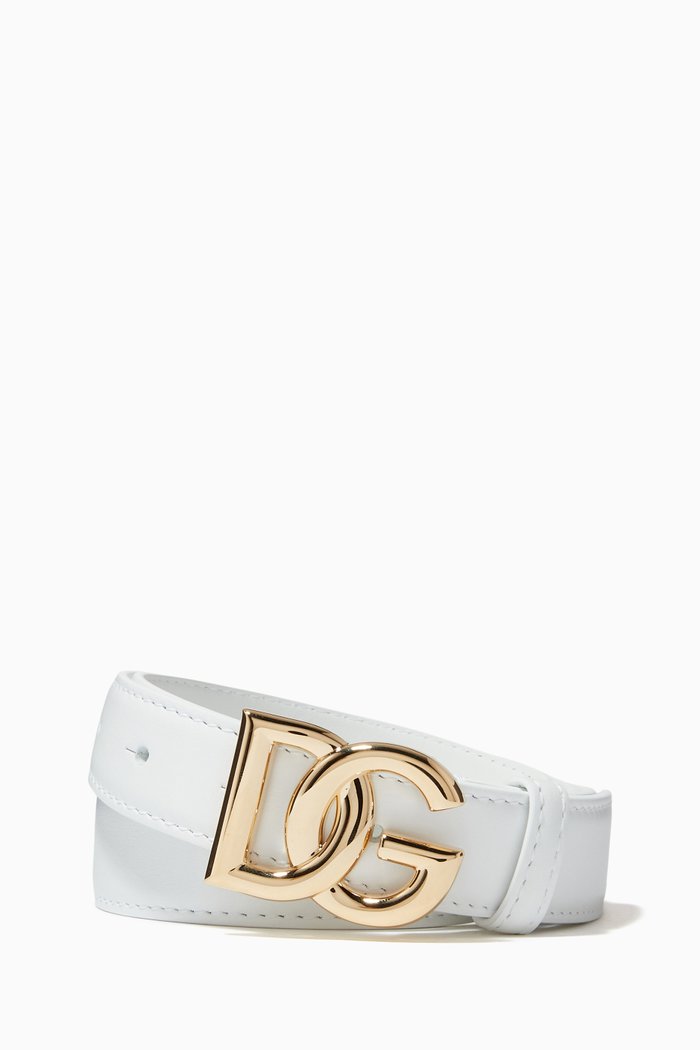 

DG Metal Logo Belt in Calf Leather, White