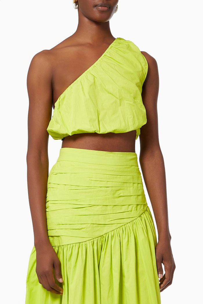 

One Shoulder Crop Top in Sustainable Cotton, Green