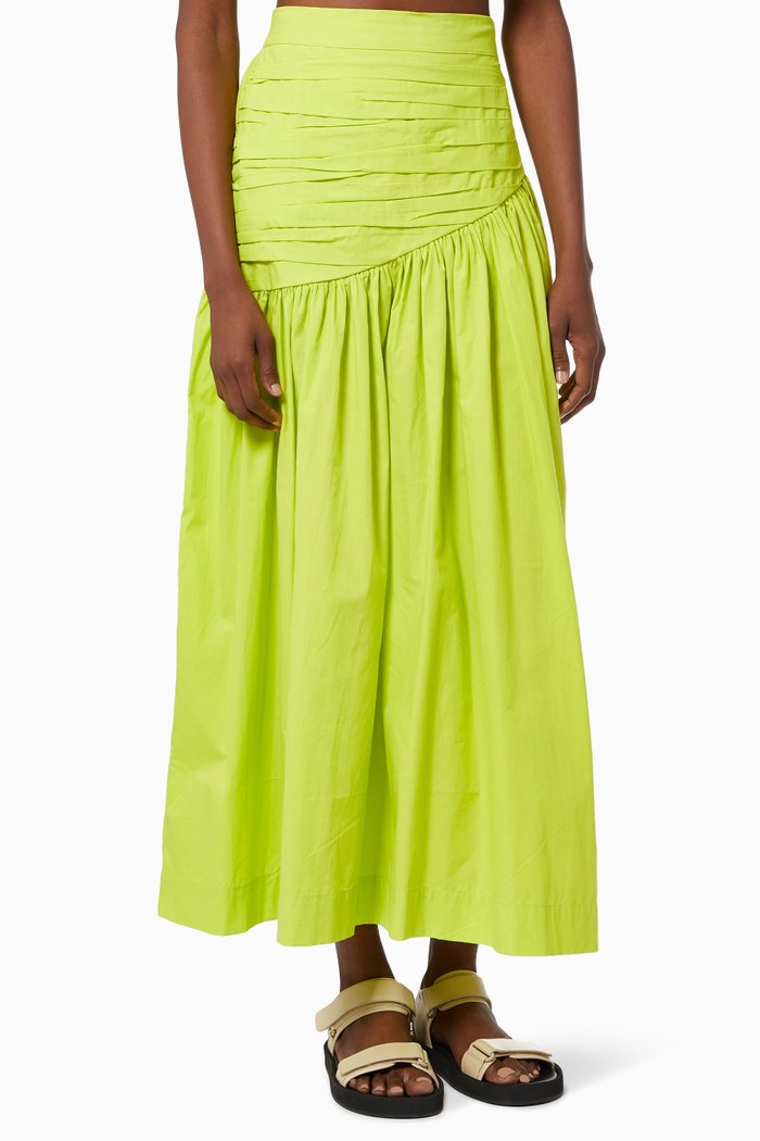 

Pleated Midi Skirt in Sustainable Cotton, Green