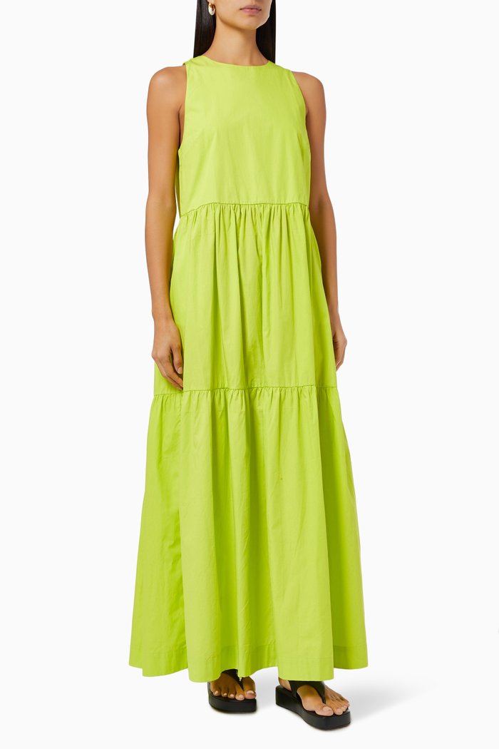 

Tiered Maxi Dress in Cotton Poplin, Green