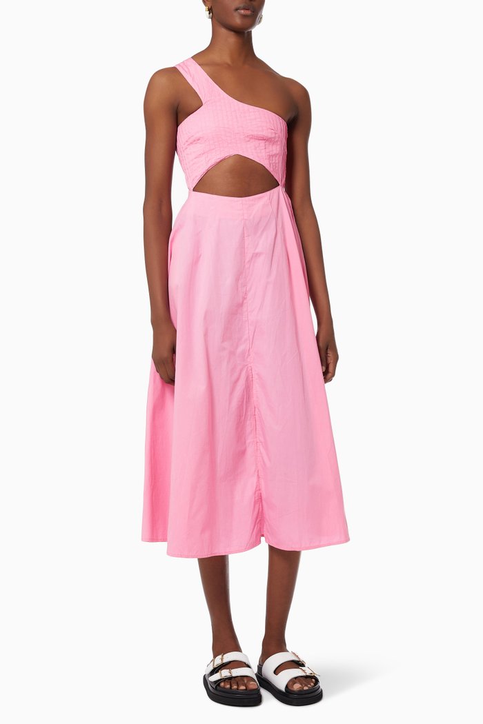 

Asymmetric Cut-out Midi Dress in Sustainable Cotton, Pink