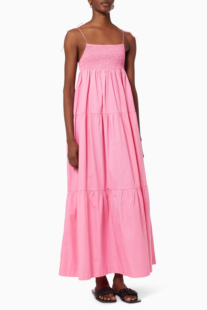 

Shirred Maxi Dress in Sustainable Cotton, Pink