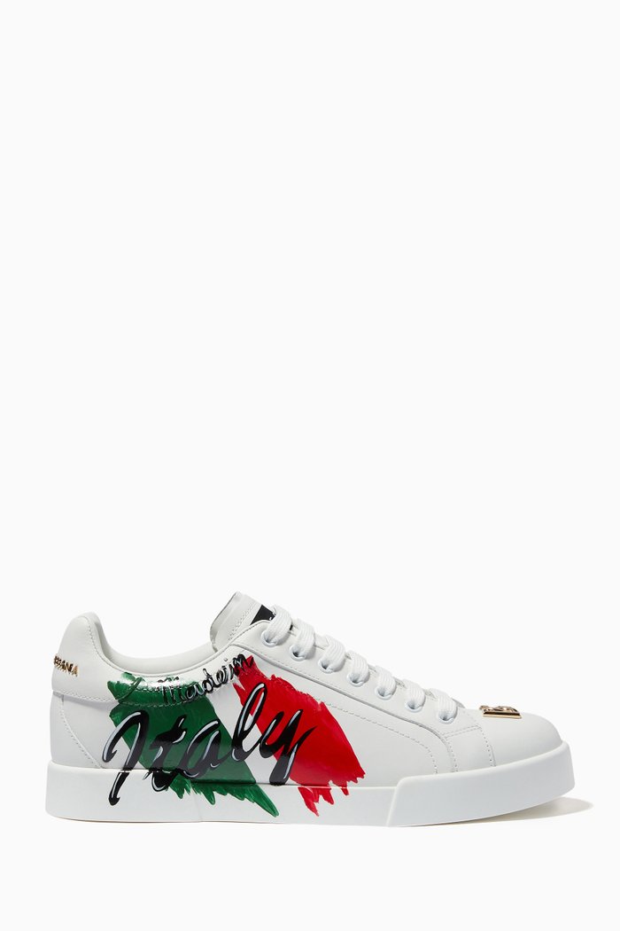Italian Flag Sneakers in Leather, White