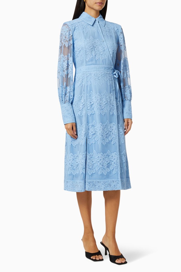

Lace Midi Wrap Dress in Recycled Nylon, Blue