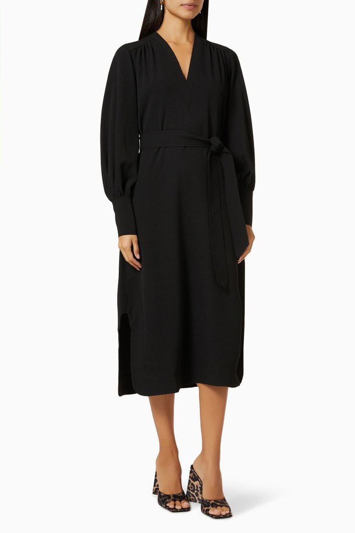 

Belted Midi Dress in Recycled Crepe, Black