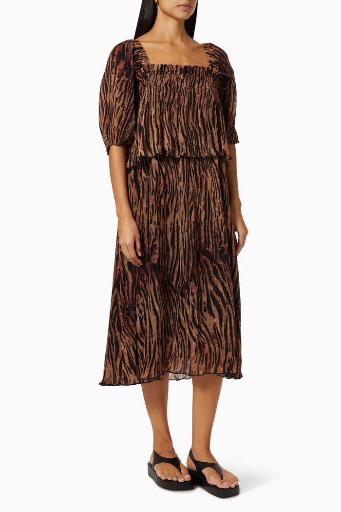 

Pleated Midi Dress in Recycled Georgette, Brown