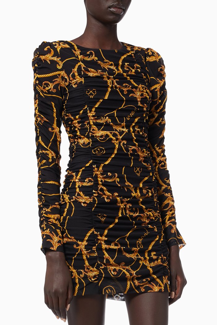 

Ruched Bodycon Mini Dress in Recycled Mesh, Black