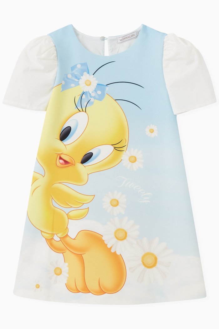 

Tweety Cloud Print Dress in Crepe, Blue