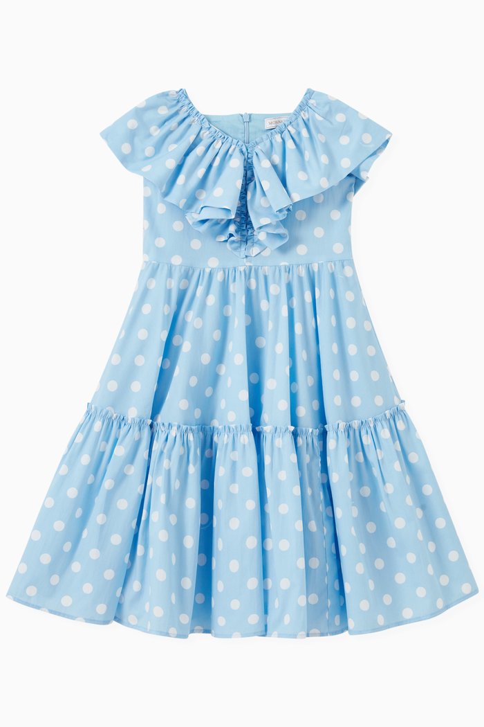 

Polka Dot Ruffle Dress in Poplin, Blue
