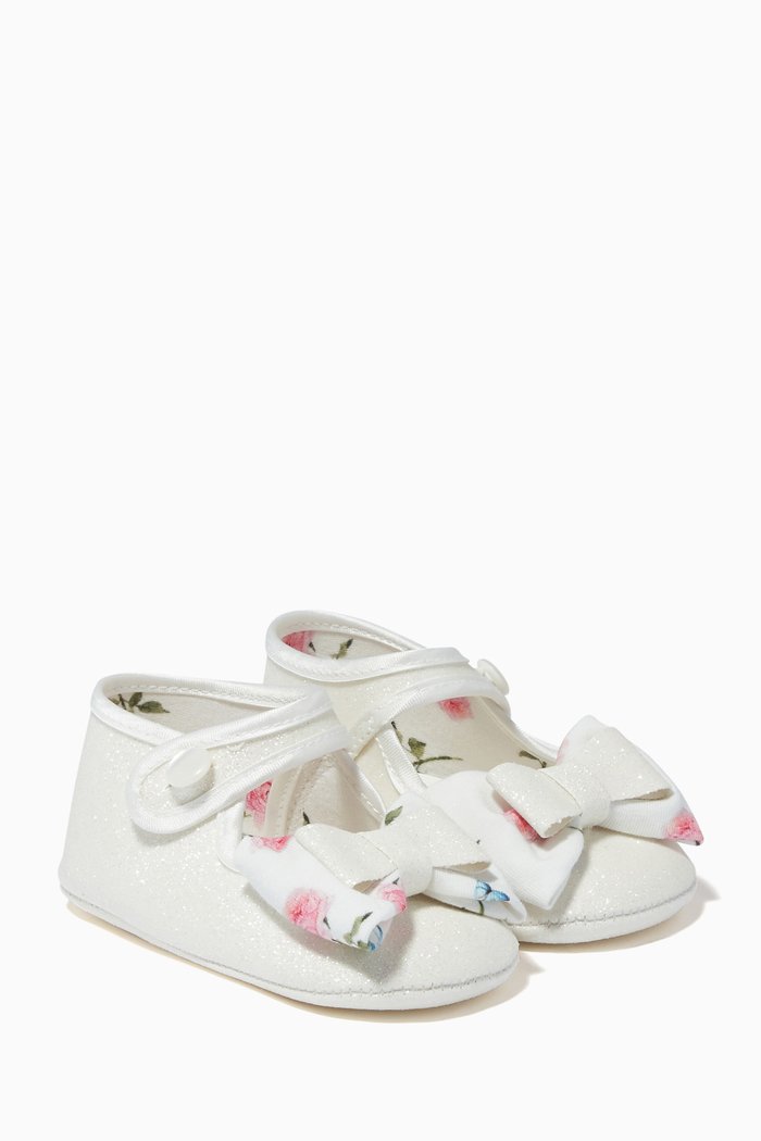 

Double Bow Glitter Shoes, White