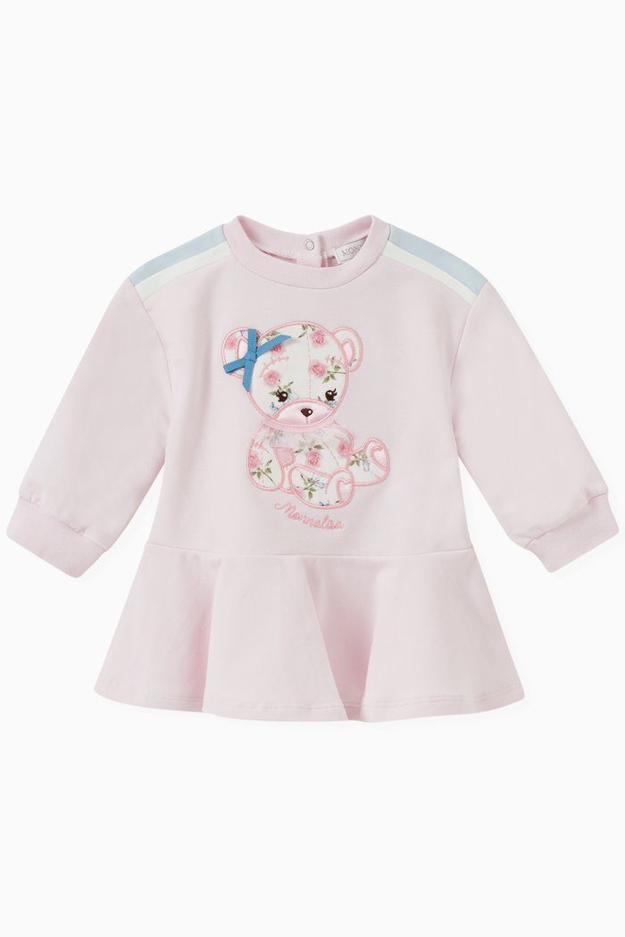 

Teddy Print Sweatshirt Dress in Cotton Terry, Pink