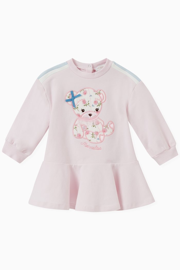 

Teddy Print Sweatshirt Dress in Cotton Terry, Pink