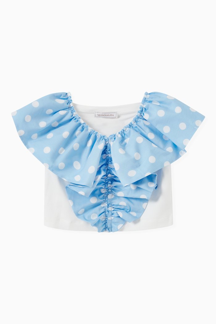 

Polka Dot Maxi Ruffle Top in Poplin, Blue