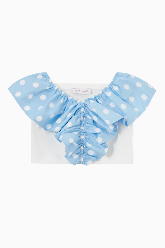 

Polka Dot Maxi Ruffle Top in Poplin, Blue