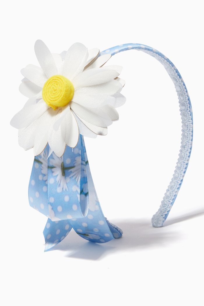 

Floral Daisy Headband in Satin, Blue