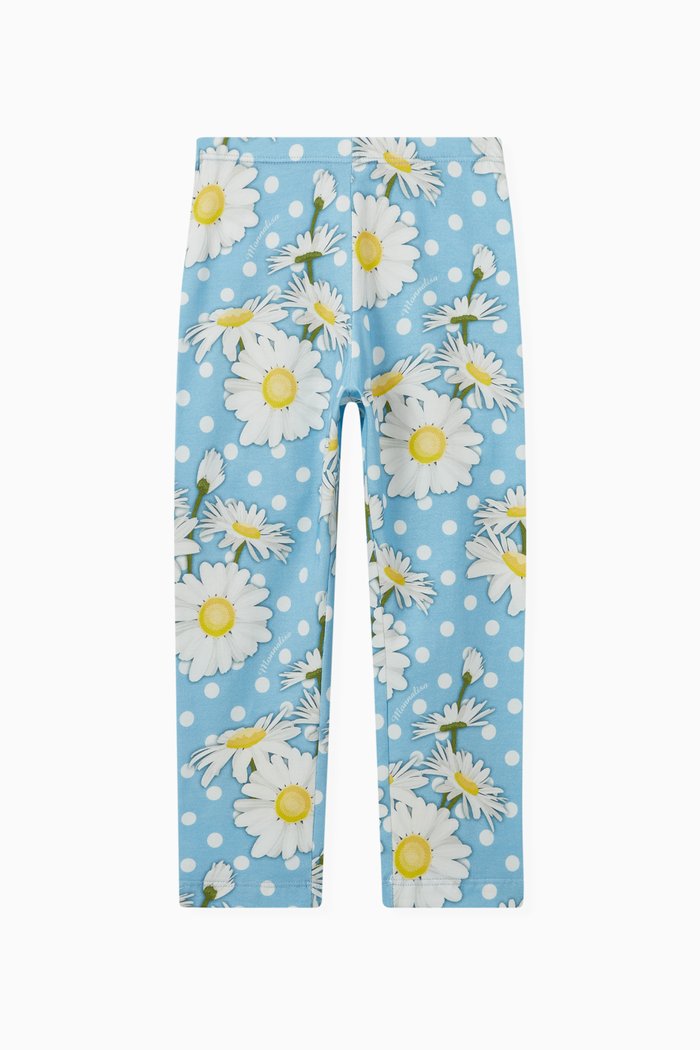 

Daisy Polka Dot Print Leggings in Cotton Jersey, Blue