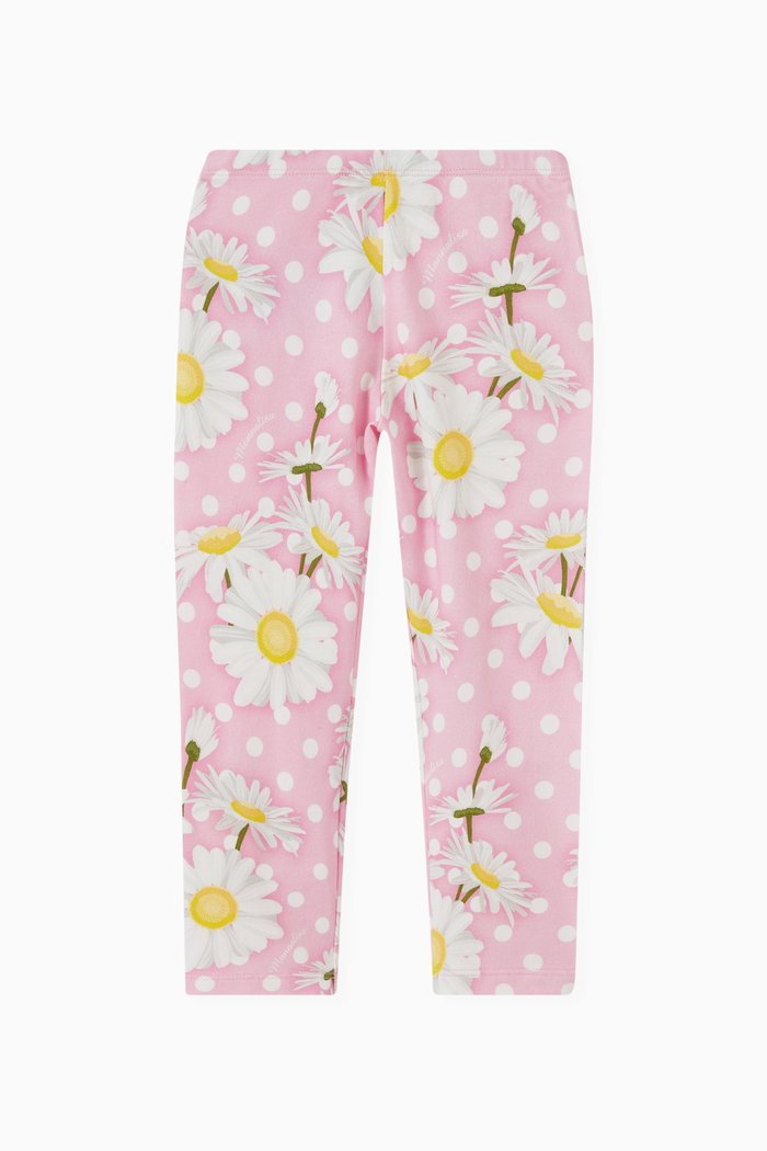 

Daisy Polka Dot Print Leggings in Cotton Jersey, Pink