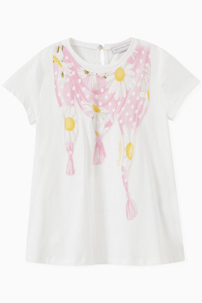 

Daisy Scarf Print T-shirt in Cotton Jersey, White