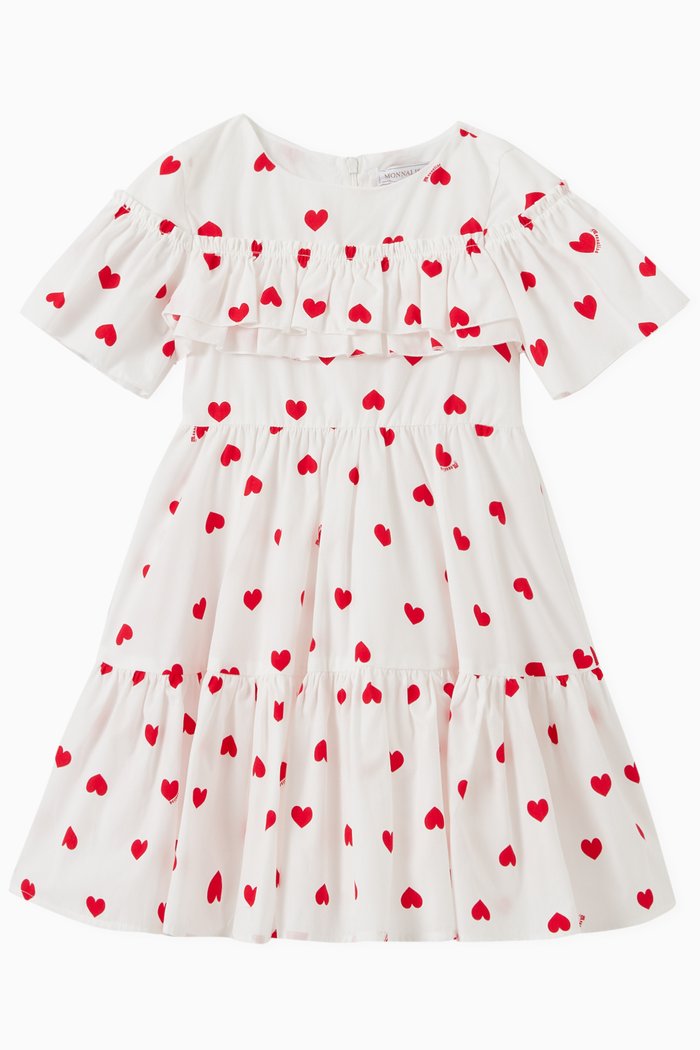 

Heart Ruffle Dress in Poplin, White
