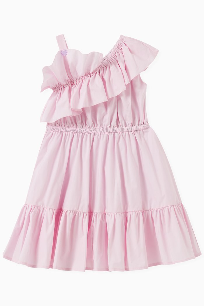 

One Shoulder Ruffled Dress in Poplin, Purple