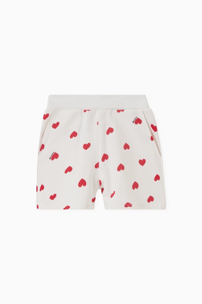 

Fleece Heart Print Shorts, White