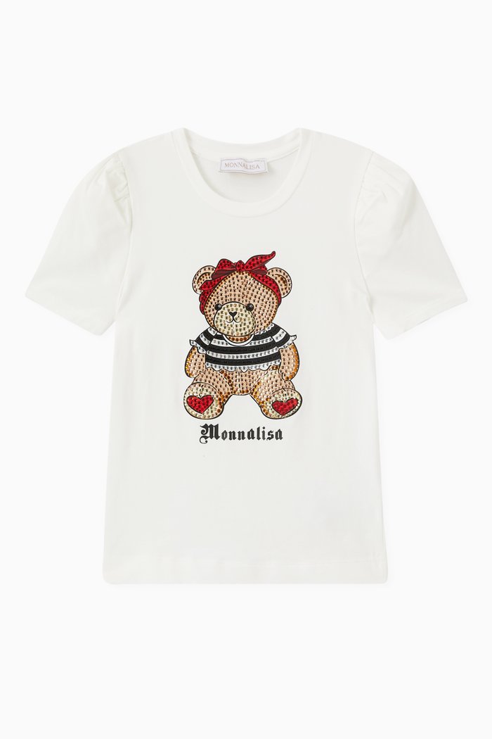 Teddy Bear Print T-shirt in Cotton, White
