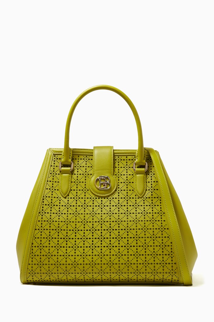 Top Handle in Embossed Leather, Green