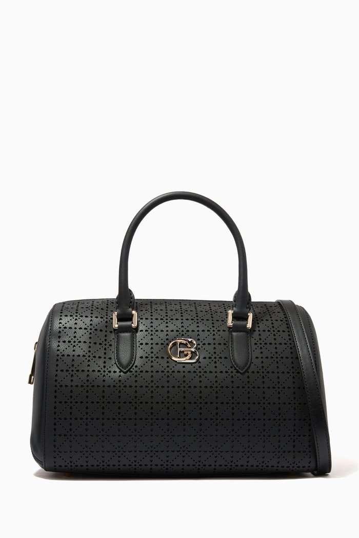 

Top Handle Bowling Bag in Embossed Leather, Black