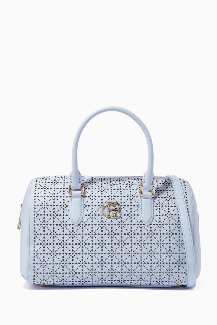 

Top Handle Bowling Bag in Embossed Leather, Blue